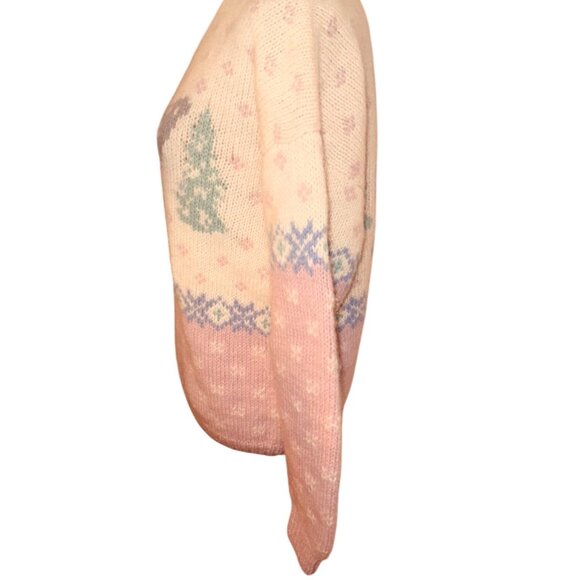 Vintage 90s Y2k Eddie Bauer Heavy Chunky Knit Wool Sweater Pastel Bear M Cottage - Picture 4 of 9